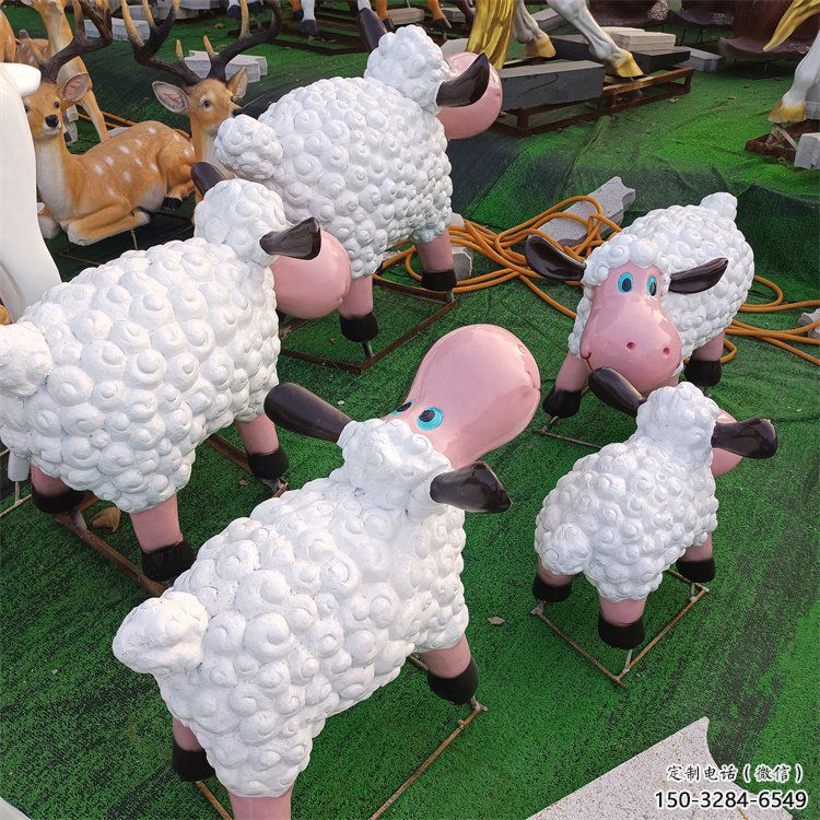 淮南小區(qū)小羊雕塑，彩繪動物雕塑，抽象效果