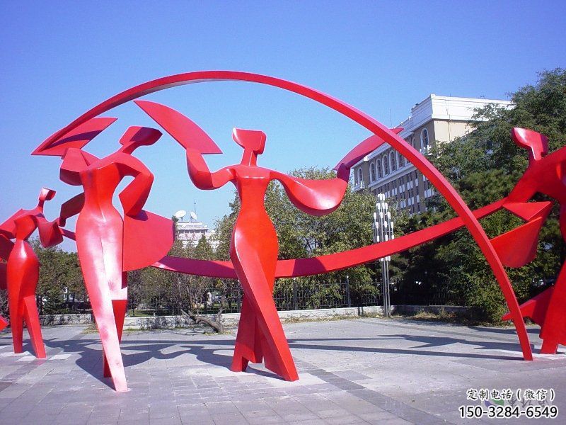 陽江扭秧歌雕塑，民俗舞蹈雕塑，不銹鋼抽象音樂人雕塑