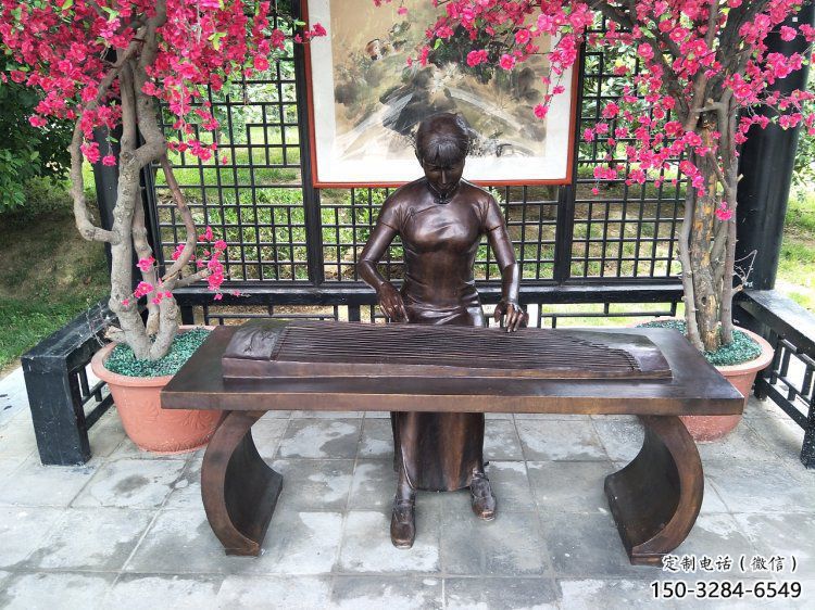 惠州彈古箏雕塑廠家，景觀概念，民俗人物雕塑通用