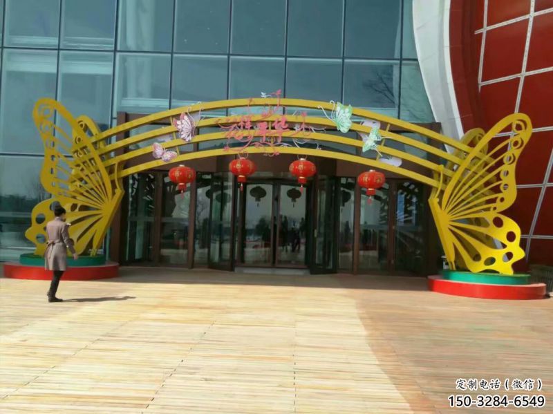 衡水蝴蝶拱門雕塑，鏤空烤漆效果，不銹鋼小區(qū)標識雕塑