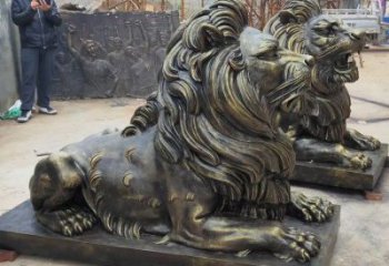 云巖大型趴獅雕塑，仿銅動(dòng)物雕塑，玻璃鋼獅子雕塑制作