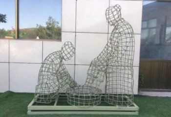 邯鄲鏤空洗腳雕塑制作，園林裝飾，鐵藝孝道人物雕塑