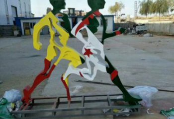 雙鴨山賽跑雕塑，鏤空工藝制作，不銹鋼烤漆體育人物雕塑