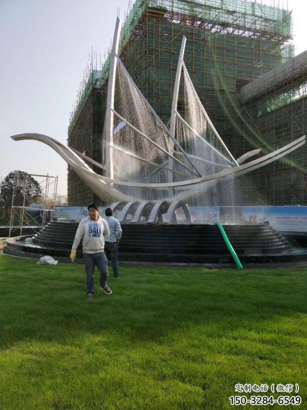 咸寧帆船噴泉雕塑，水景水秀組合，旱地帆船噴泉雕塑廠家