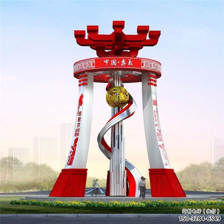 城市精神堡壘雕塑，地標文明建筑不銹鋼雕塑